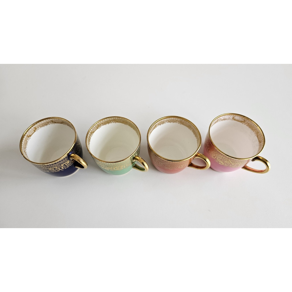 Antique Cauldon China England Demitasse Cups Set of 4 Gold Gilt Muliple Colors - Picture 2 of 16